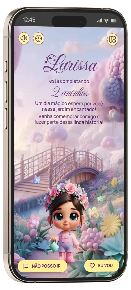 convite interativo Jardim Encantado, com música e interatividade