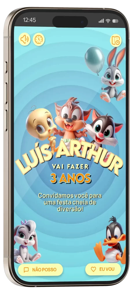 convite interativo baby looney tunes com musica e interatividade