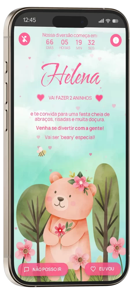 convite interativo ursinha delicada, com música e interatividade