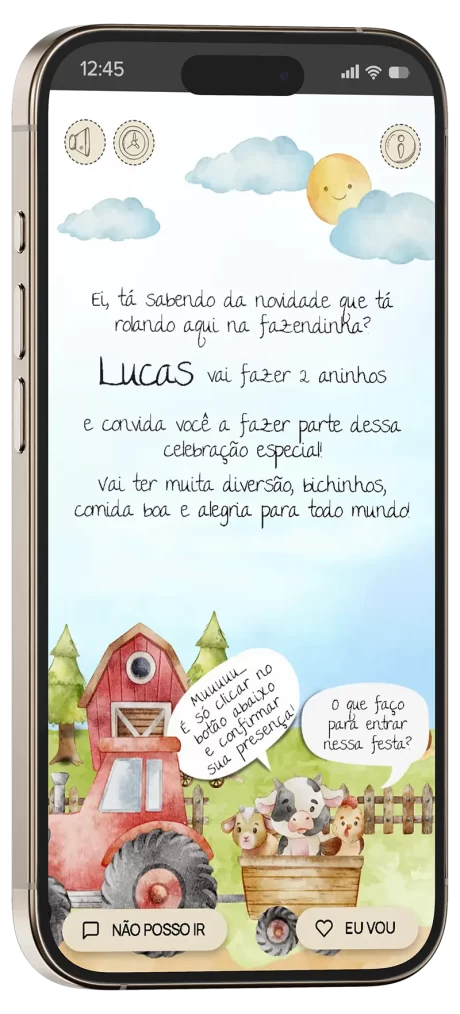 convite interativo Fazendinha Aquarela