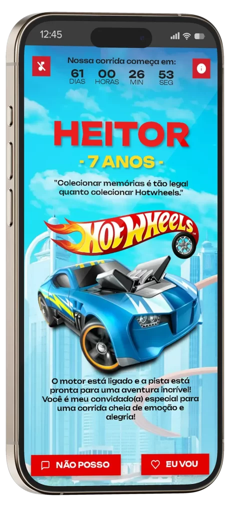 convite interativo hot wheels