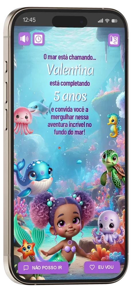 convite interativo sereia encantada com música e interatividade