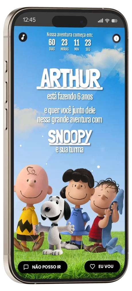 convite interativo snoopy e sua turma